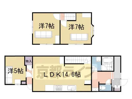 叡山電鉄 一乗寺駅 徒歩3分 2階建 築44年(3LDK)の間取り写真