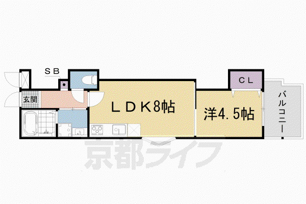 京都市東西線 御陵駅 徒歩5分 3階建 築4年(1LDK/2階)の間取り写真