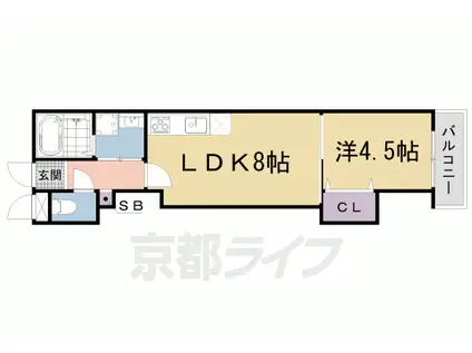 京都市東西線 御陵駅 徒歩5分 3階建 築4年(1LDK/3階)の間取り写真