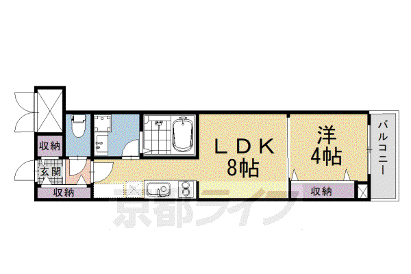 京都市烏丸線 烏丸御池駅 徒歩7分 5階建 築4年(1LDK/3階)の間取り写真