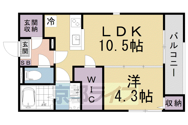 京都市東西線 椥辻駅 徒歩5分 3階建 築2年(1LDK/2階)の間取り写真