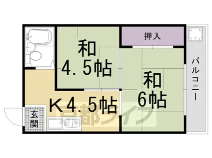 阪急電鉄京都線 西京極駅 徒歩4分 4階建 築50年(2DK/3階)の間取り写真