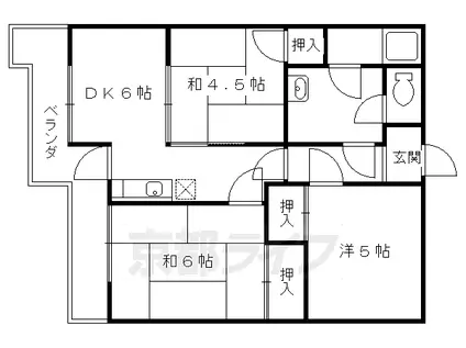 阪急電鉄京都線 西京極駅 徒歩14分 4階建 築46年(3DK/2階)の間取り写真