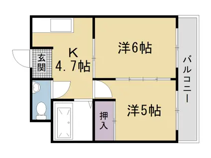 山陰本線 太秦駅(ＪＲ) 徒歩8分 4階建 築50年(2DK/3階)の間取り写真