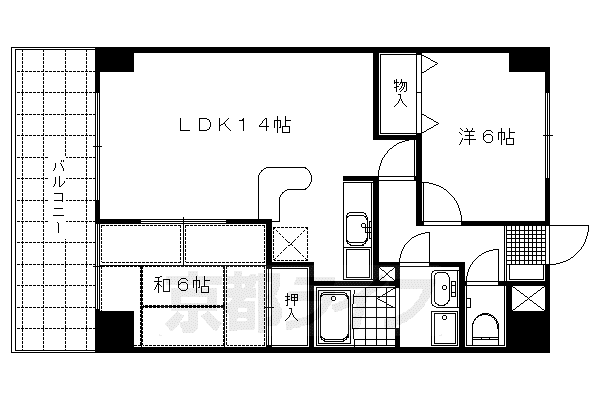 京都市東西線 太秦天神川駅 徒歩20分 7階建 築37年(2LDK/3階)の間取り写真