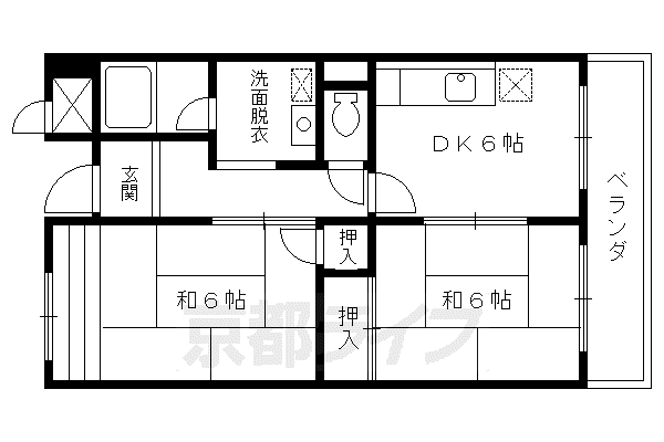 山陰本線 花園駅(京都) 徒歩9分 7階建 築40年(2DK/4階)の間取り写真