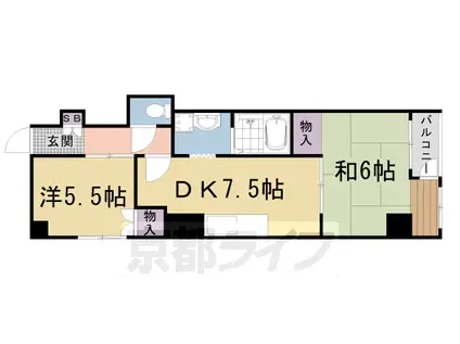 阪急電鉄京都線 西院駅(阪急) 徒歩1分 6階建 築38年(2DK/6階)の間取り写真