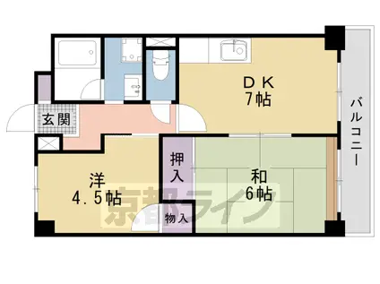 東海道本線 西大路駅 徒歩3分 6階建 築37年(2DK/2階)の間取り写真