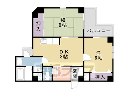 東海道本線 西大路駅 徒歩10分 4階建 築37年(2LDK/2階)の間取り写真