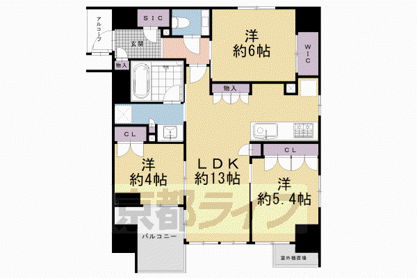 京都市烏丸線 五条駅(京都市営) 徒歩2分 11階建 築4年(3LDK/6階)の間取り写真