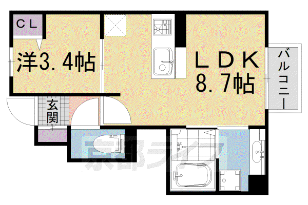 奈良線 城陽駅 徒歩7分 2階建 築4年(1LDK/1階)の間取り写真
