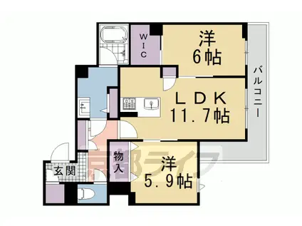 京都市烏丸線 北大路駅 徒歩25分 3階建 築1年(2LDK/2階)の間取り写真