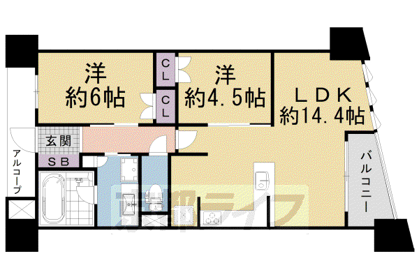 阪急電鉄京都線 大宮駅(京都) 徒歩9分 11階建 築5年(2LDK/7階)の間取り写真