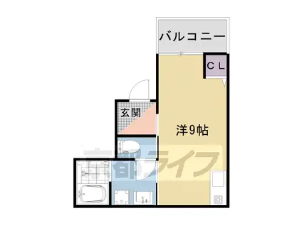 山陰本線 円町駅 徒歩1分 3階建 築3年(ワンルーム/3階)の間取り写真