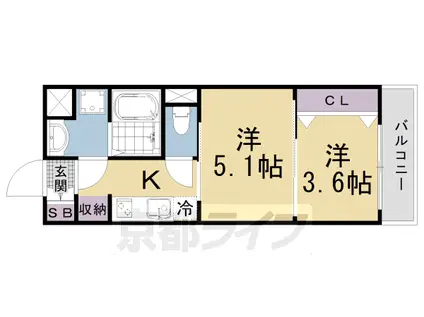 山陰本線 丹波口駅 徒歩10分 5階建 築3年(2K/4階)の間取り写真