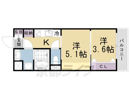 山陰本線 丹波口駅 徒歩10分 5階建 築3年(2K/5階)の間取り写真
