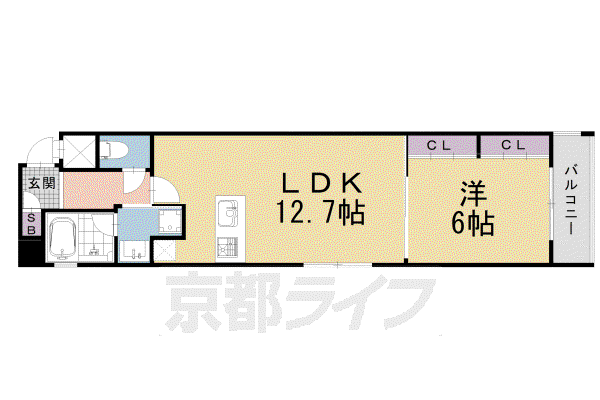 阪急電鉄京都線 烏丸駅 徒歩9分 5階建 築4年(1LDK/3階)の間取り写真