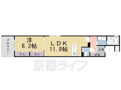 阪急電鉄京都線 烏丸駅 徒歩9分 5階建 築4年(1LDK/2階)の間取り写真