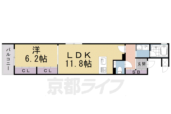 阪急電鉄京都線 烏丸駅 徒歩9分 5階建 築4年(1LDK/3階)の間取り写真