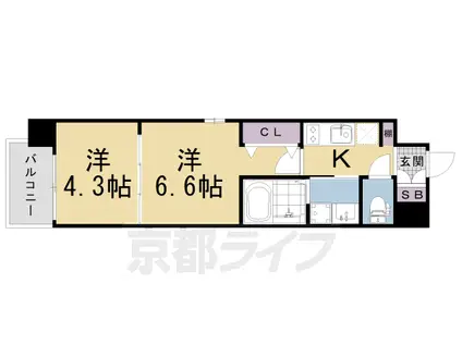 東海道本線 西大路駅 徒歩9分 6階建 築4年(2K/2階)の間取り写真