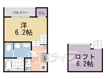 京阪電気鉄道京阪線 伏見稲荷駅 徒歩9分 2階建 築1年(1K/1階)の間取り写真