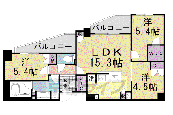 京都市東西線 山科駅 徒歩6分 11階建 築4年(3LDK/10階)の間取り写真