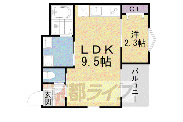 京都市東西線 椥辻駅 徒歩14分 3階建 築3年(1LDK/2階)の間取り写真