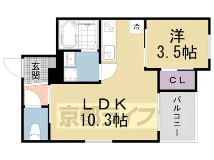 京都市東西線 椥辻駅 徒歩8分 3階建 築3年(1LDK/3階)の間取り写真