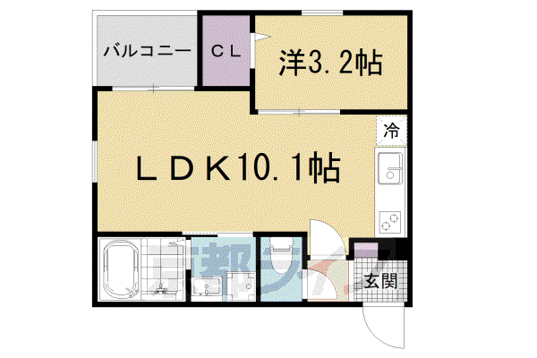 京都市東西線 椥辻駅 徒歩8分 3階建 築4年(1LDK/3階)の間取り写真