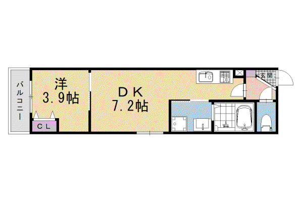 アドバンスコート四条堀川Ⅱ(1DK/1階)の間取り写真