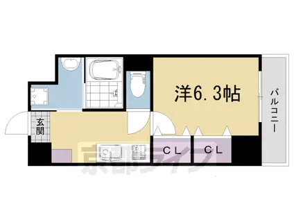 奈良線 新田駅(京都) 徒歩3分 6階建 築4年(1K/6階)の間取り写真