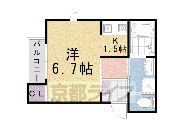 シャインメゾン長岡京(ワンルーム/1階)の間取り写真
