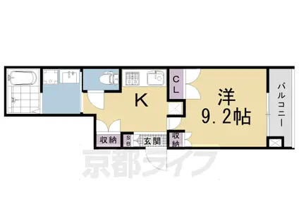 京都市烏丸線 五条駅(京都市営) 徒歩7分 3階建 築3年(1K/1階)の間取り写真