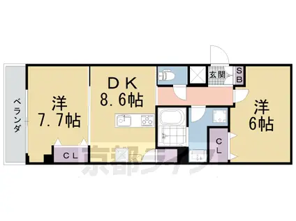 京阪電気鉄道京阪線 清水五条駅 徒歩9分 4階建 築3年(2LDK/1階)の間取り写真