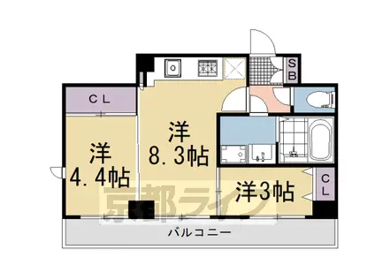 キンブリッジ京都千本丸太町(2DK/3階)の間取り写真