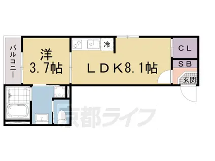 京都市東西線 東野駅(京都) 徒歩8分 3階建 築3年(1LDK/2階)の間取り写真
