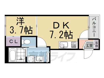 近鉄京都線 竹田駅(京都) 徒歩7分 3階建 築3年(1DK/2階)の間取り写真
