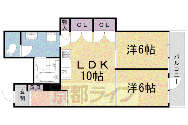京都市烏丸線 四条駅(京都市営) 徒歩5分 5階建 築45年(2LDK/5階)の間取り写真