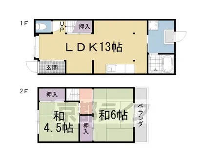 京都市東西線 椥辻駅 徒歩3分 2階建 築67年(2LDK)の間取り写真