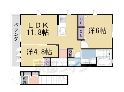 BELLE FLEUR鴨川(2LDK/2階)の間取り写真