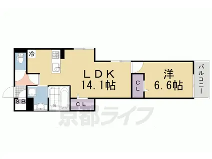 奈良線 ＪＲ藤森駅 徒歩7分 2階建 築3年(1LDK/2階)の間取り写真