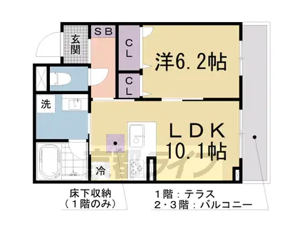 京都市東西線 山科駅 徒歩15分 3階建 築3年(1LDK/3階)の間取り写真
