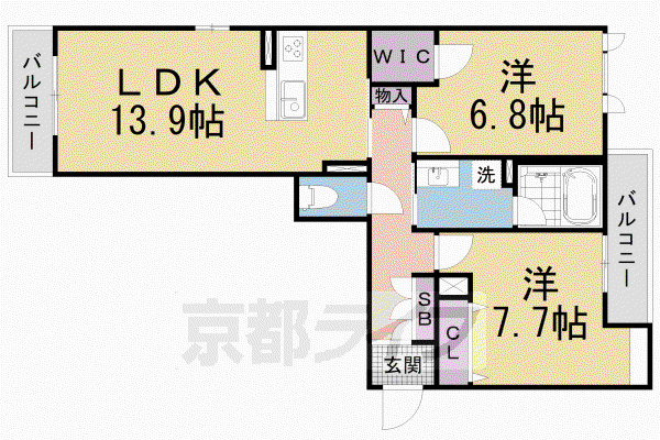 京都市東西線 山科駅 徒歩15分 3階建 築4年(2LDK/2階)の間取り写真