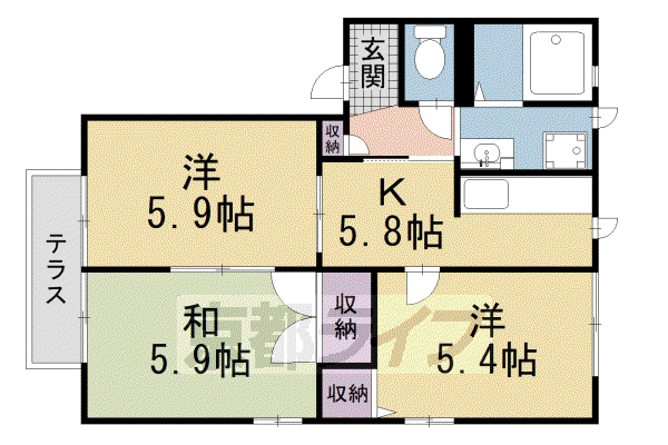 シャトレーヌ梅美台D棟(3DK/1階)の間取り写真