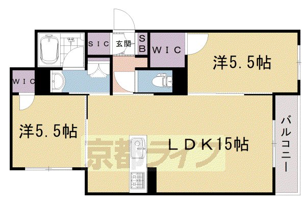 阪急電鉄京都線 西京極駅 徒歩6分 3階建 築3年(2LDK/1階)の間取り写真