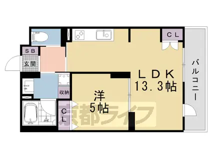 京都市東西線 椥辻駅 徒歩7分 5階建 築1年(1LDK/2階)の間取り写真