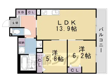 京都市東西線 椥辻駅 徒歩7分 5階建 築1年(2LDK/4階)の間取り写真