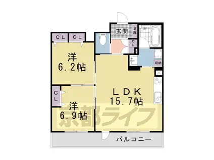 京都市東西線 椥辻駅 徒歩7分 5階建 築1年(2LDK/4階)の間取り写真