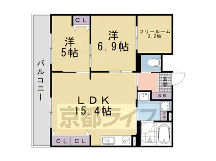 京都市東西線 椥辻駅 徒歩7分 5階建 築1年(2SLDK/3階)の間取り写真