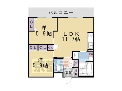 京都市東西線 椥辻駅 徒歩7分 5階建 築1年(2LDK/4階)の間取り写真